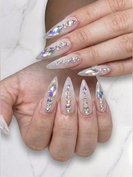 Boop Nails Other - 3/$40 Boop Nails Clear Iridescent Aurora Rhinestone Custom Press On Nails Set